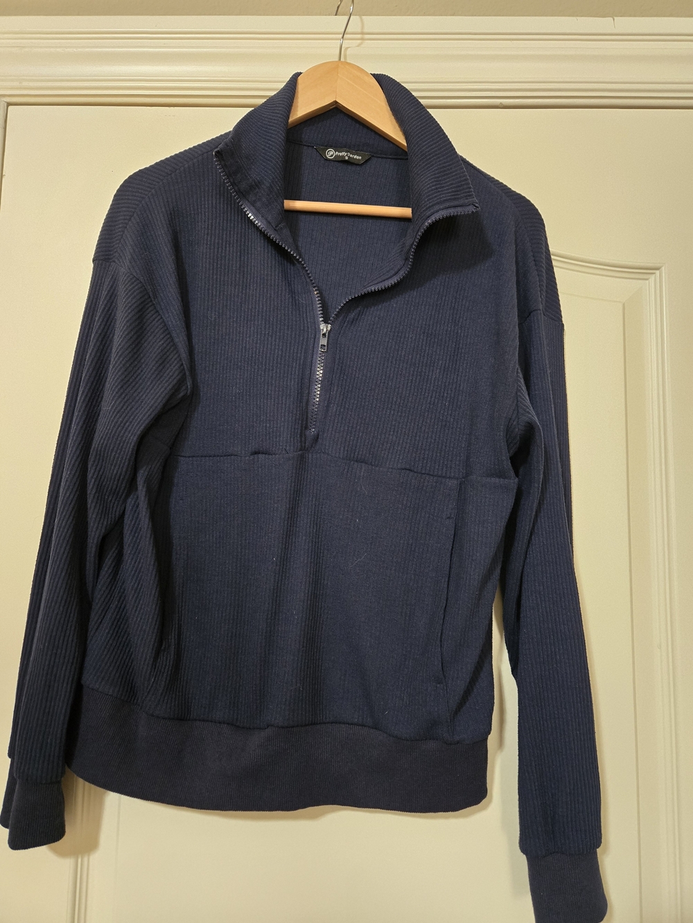 Quarter-Zip Navy Ribbed Pullover Hoodie